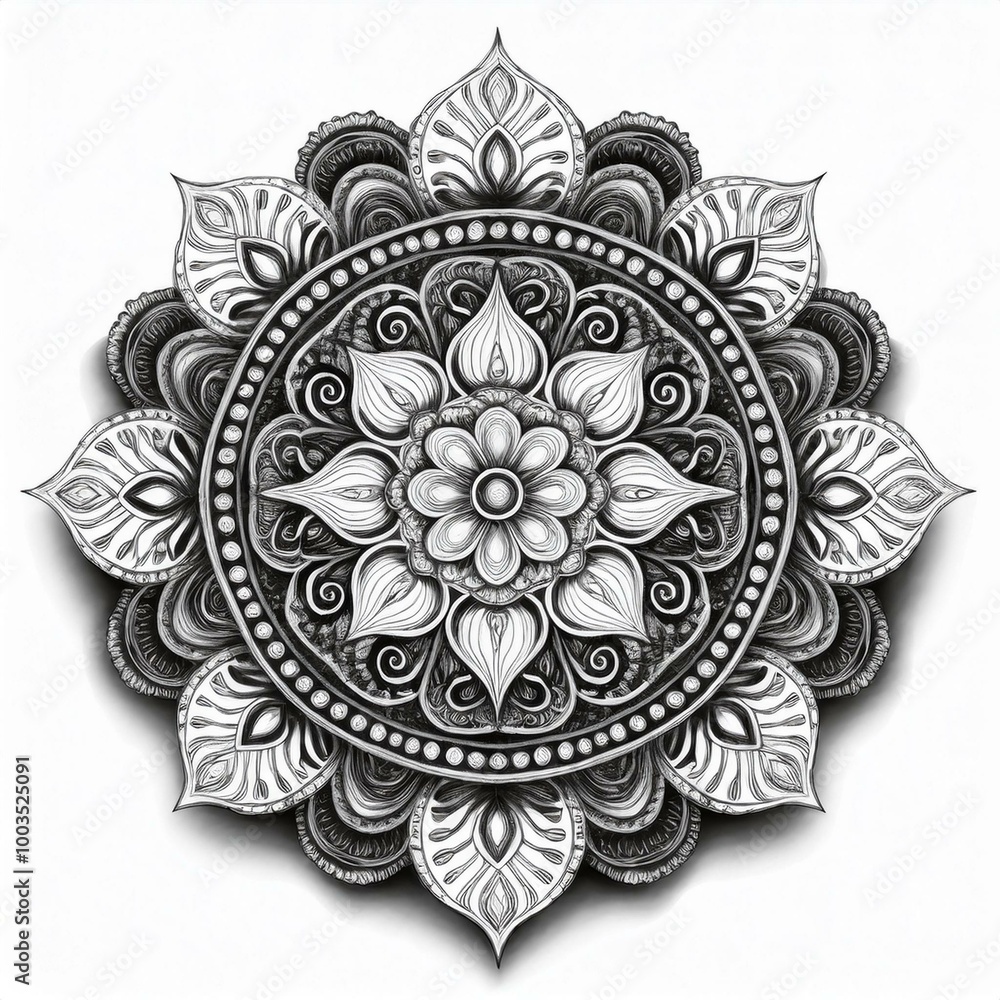Mandala art design also called rangoli, decorative elements on white background