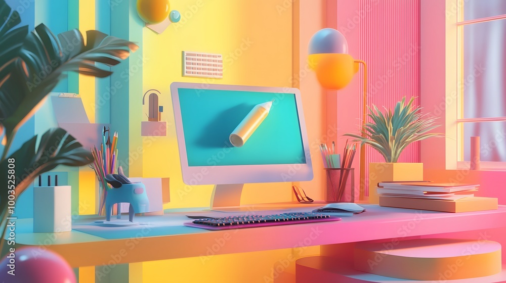 Fototapeta premium Abstract Home Office 3D illustartion.