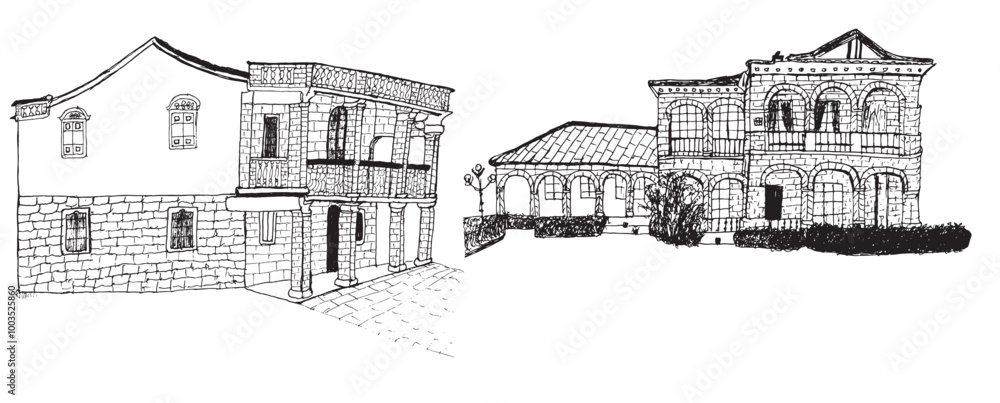 Hand-drawn Chinese-Western Fusion Architecture Hand-drawn Chinese-Western Fusion Architecture