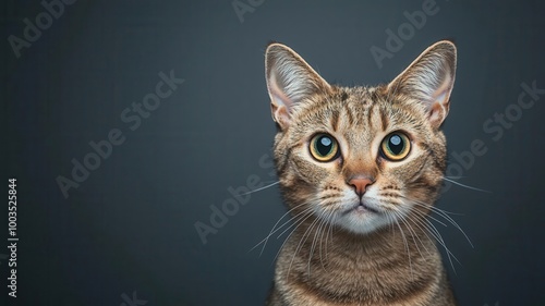 Surprised and angry cat, frozen in an alert posture, wide eyes and flattened ears, fur raised in reaction, dramatic lighting highlighting tension