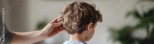 Unrecognizable person s hand softly brushing a child s hair in a comforting gesture, representing nurturing care and affection