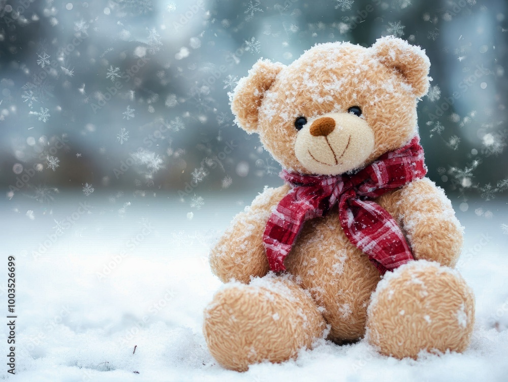 teddy bear on snow background - ai teddy bear on snow background - ai