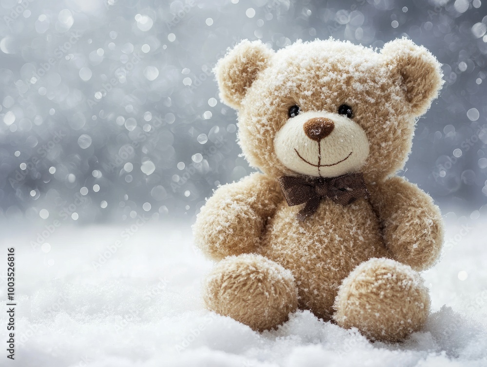 teddy bear on snow background - ai teddy bear on snow background - ai