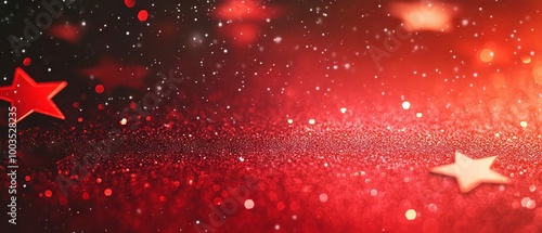 Obraz na płótnie Festive red christmas glitter background with sparkling stars and glowing blurred texture for holiday celebrations w salonie