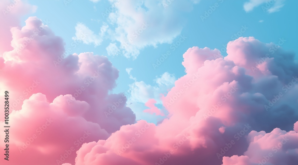 Dreamy Pink and Blue Clouds Floating in the Sky at Sunset in Vivid Colors Dreamy Pink and Blue Clouds Floating in the Sky at Sunset in Vivid Colors