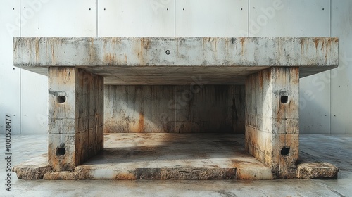 A large, weathered concrete structure with supporting pillars.