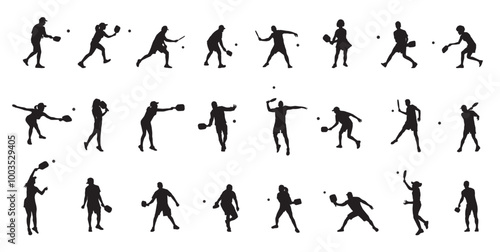 pickleball player silhouette bundle, man and woman pickleball player silhouette vector