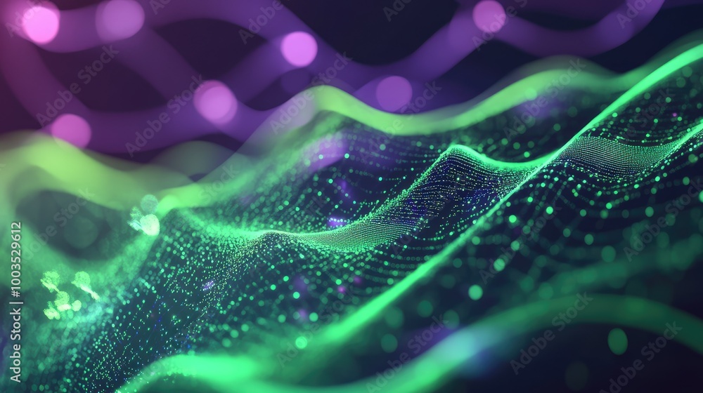 Fototapeta premium Vibrant abstract green and violet shapes, representing the intersection of Julia programming and data analytics