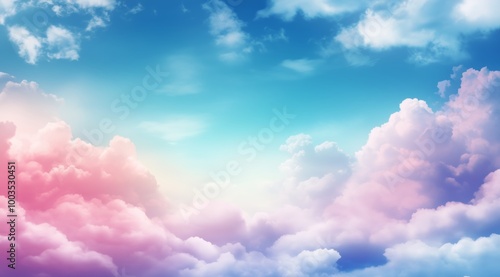 Dreamy Pink and Blue Clouds Floating in the Sky at Sunset in Vivid Colors