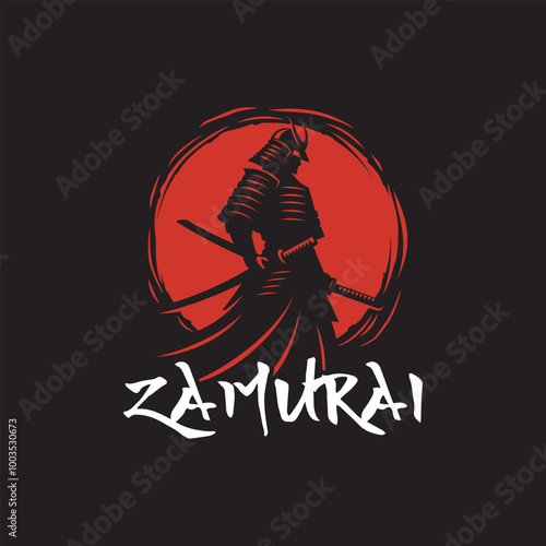 Samurai Silhouette with Red Sun Background
