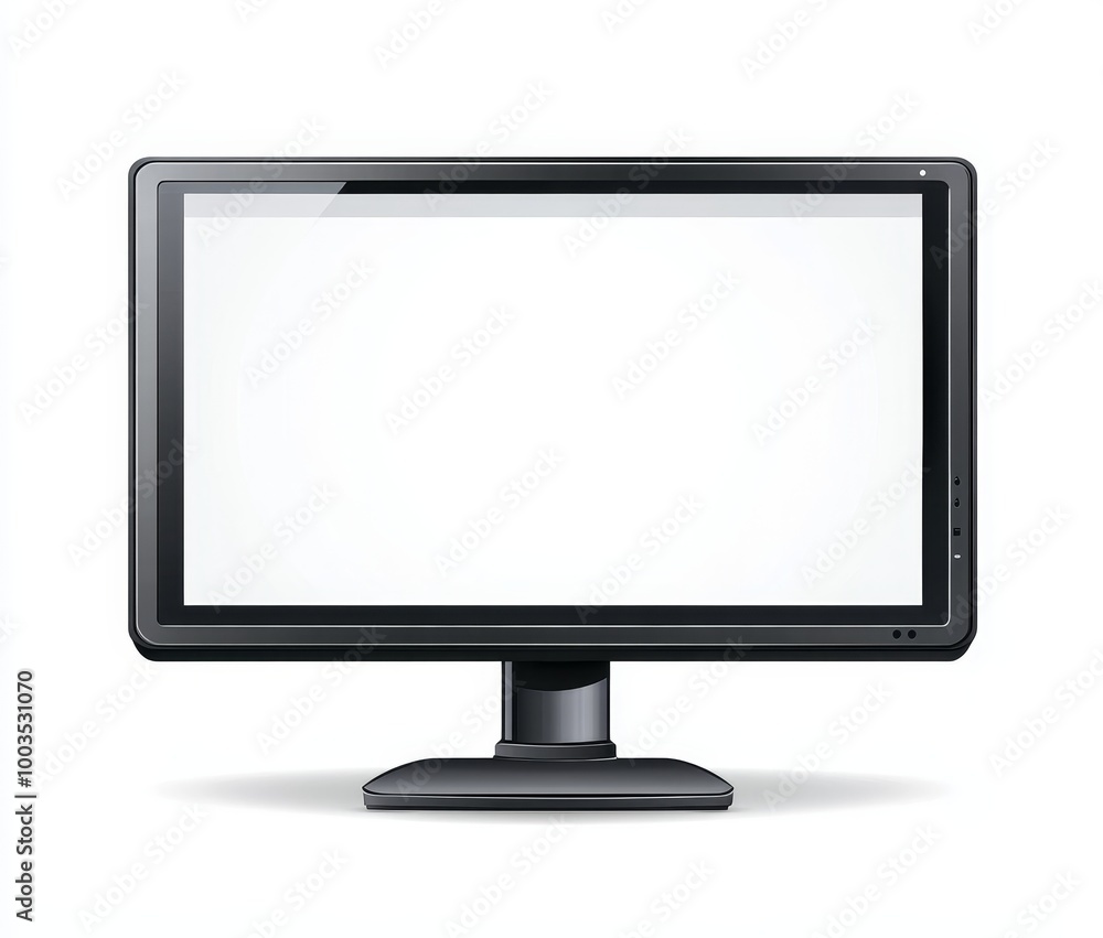 A black computer monitor with a blank white screen isolated on a white background. A black computer monitor with a blank white screen isolated on a white background.