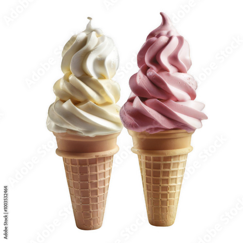 Creamy Two Flavor Ice Cream Cone Vanilla and Strawberry Delight On Transparent Background