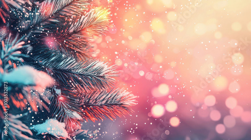 Wallpaper Mural Beautiful Sparkling and Blurred Winter Background with Pine and Snow as Wallpaper Illustration – Vivid Colors and Modern Design with Copy Space, Romantic Winter Cover or Card Torontodigital.ca