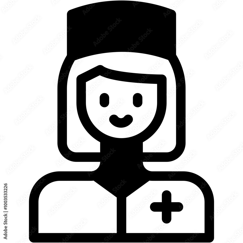 Vector Icon Nurse, Brown Hair, Professions And Jobs, Medical Assistance, Long Hair Vector Icon Nurse, Brown Hair, Professions And Jobs, Medical Assistance, Long Hair