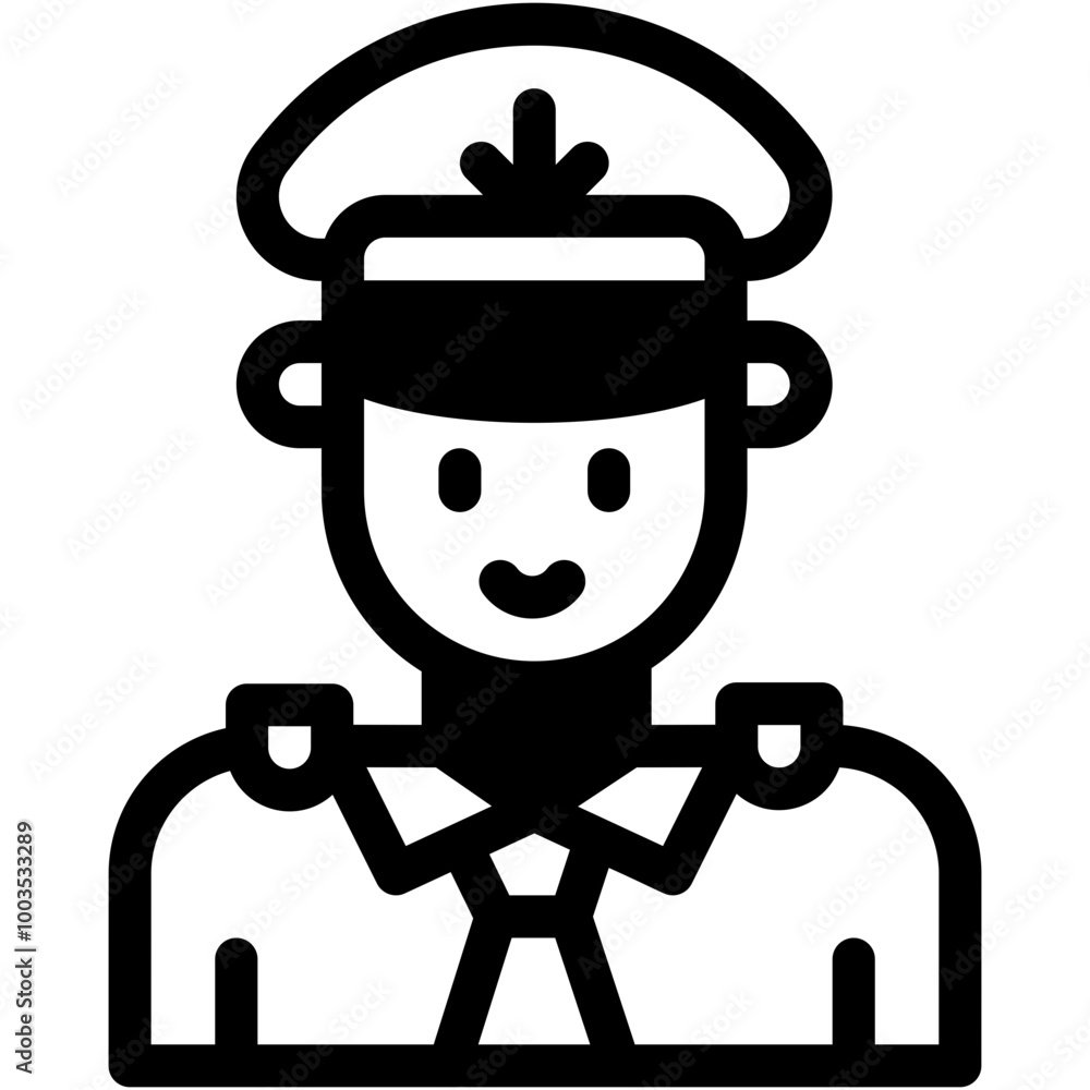 Vector Icon Captain, Job, Brown Hair, Caucasian, Professions And Jobs Vector Icon Captain, Job, Brown Hair, Caucasian, Professions And Jobs