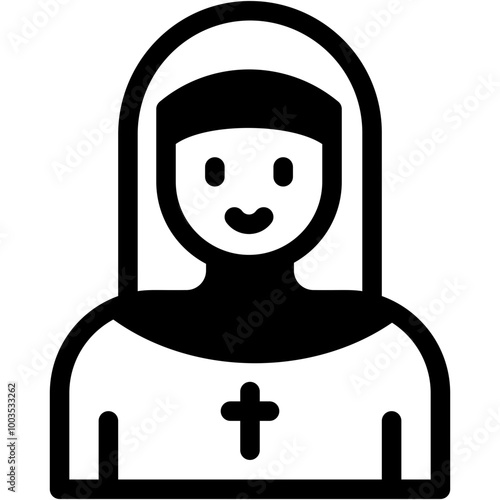 Vector Icon Nun, Caucasian, Professions And Jobs, Catholic, Nun