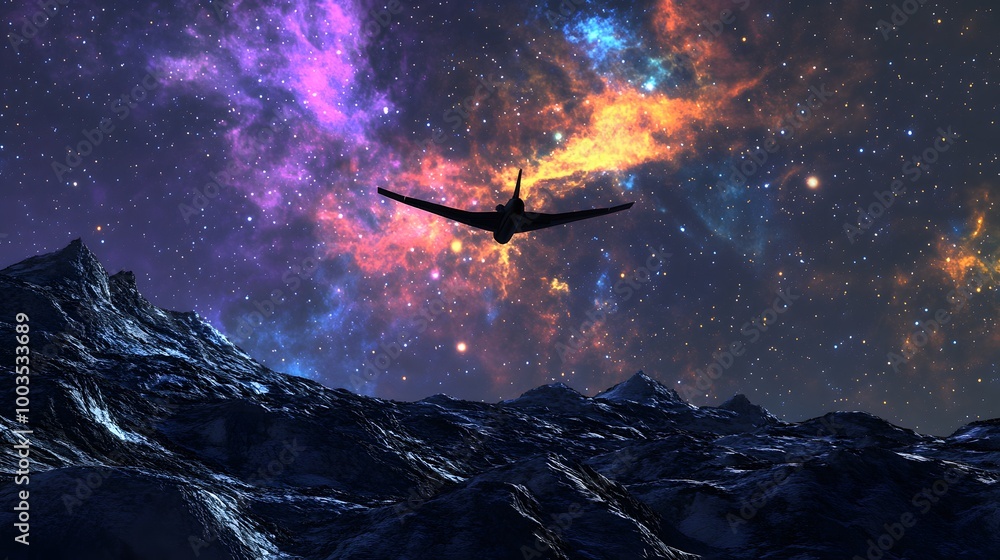 airplane flies over the small planet. airplane flies over the small planet.