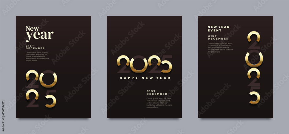 Set of Happy new year 2025 covers. Golden vector numbers 2025 for year celebration. 2025 new year premium vector background. Set of Happy new year 2025 covers. Golden vector numbers 2025 for year celebration. 2025 new year premium vector background.