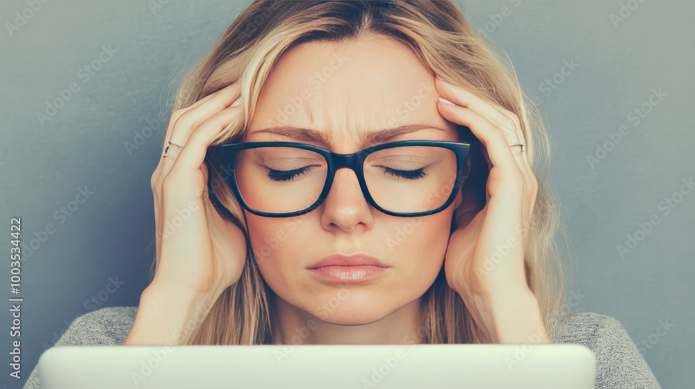 Young woman with glasses feeling stressed. Young woman with glasses feeling stressed.