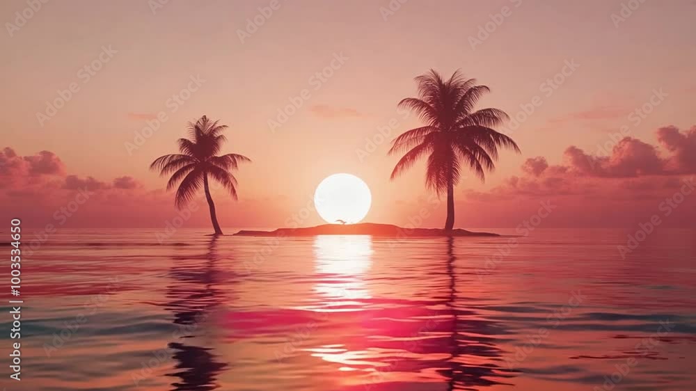 Serene Sunset Over a Tranquil Island With Palm Trees at Twilight Generative AI Serene Sunset Over a Tranquil Island With Palm Trees at Twilight Generative AI
