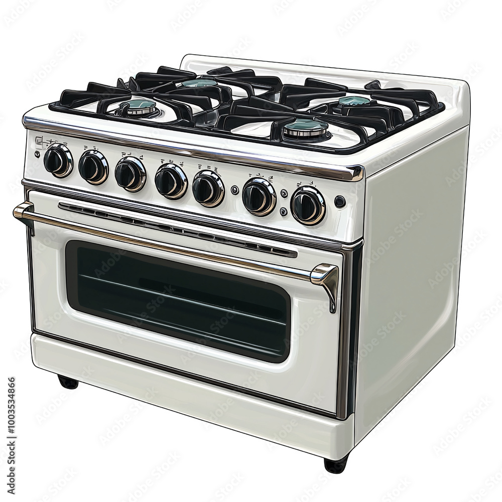 White Gas Stove with Oven and Four Burners Kitchen Appliance (transparent background) White Gas Stove with Oven and Four Burners Kitchen Appliance (transparent background)