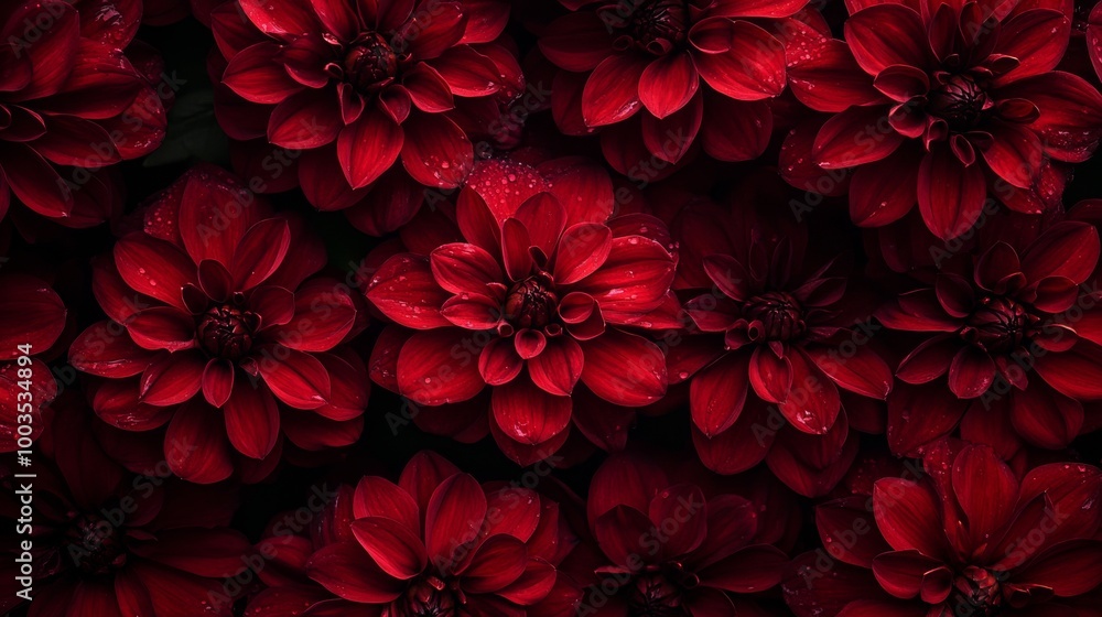 Close-up of red dahlia flowers with Close-up of red dahlia flowers with