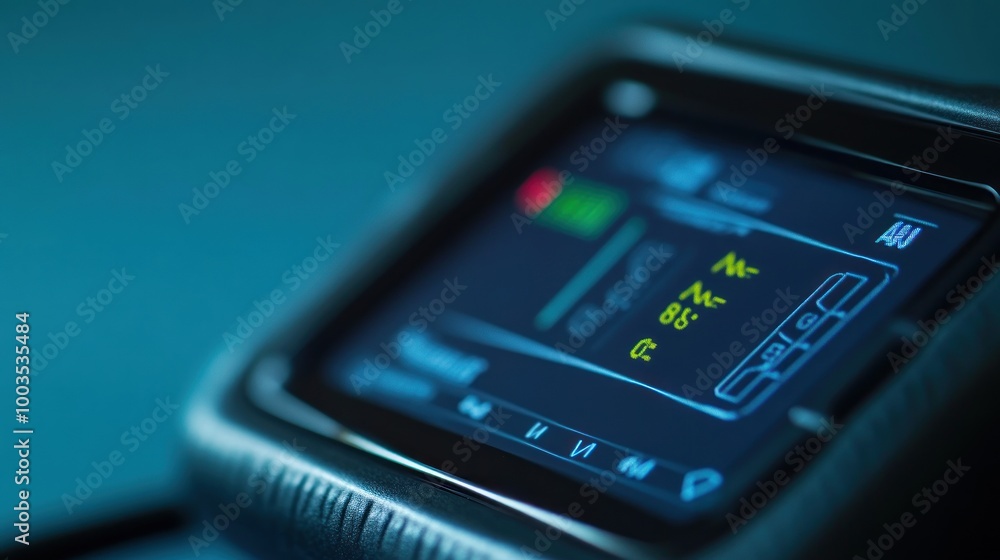 Close-up of a digital display showing various measurements and readings. Close-up of a digital display showing various measurements and readings.