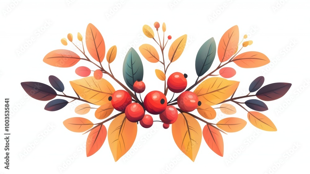 Obraz premium Colorful autumn leaves and berries on white isolate background