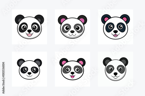 panda head unique various style black and white vector illustration image photo