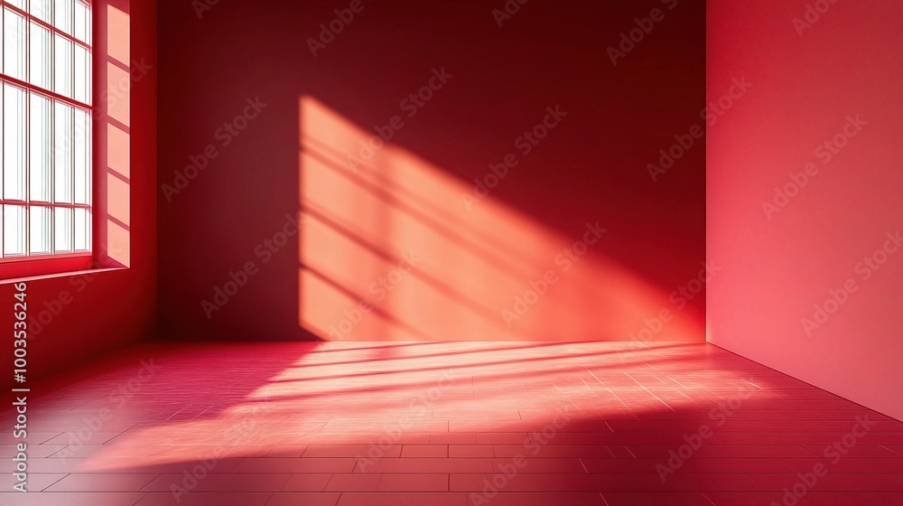 Vibrant Red Interior with Dynamic Light Patterns