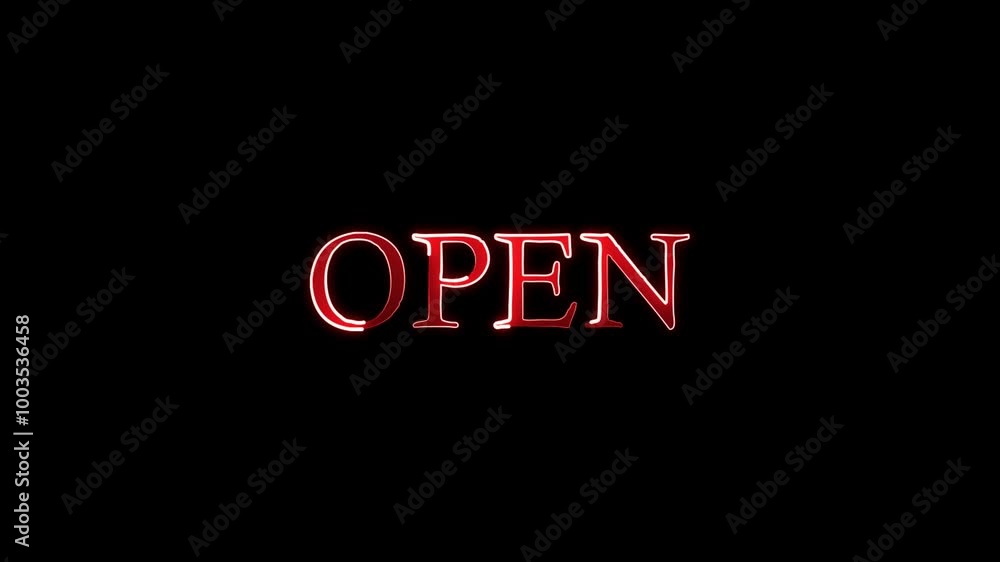 text open with neon glow effect on black screen background. text open with neon glow effect on black screen background.