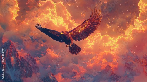 Wallpaper Mural Majestic Eagle Soaring Through Fiery Celestial Skies Torontodigital.ca