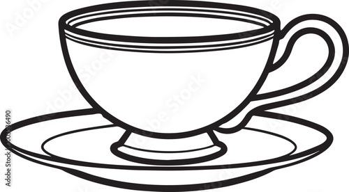 hand drawn tea cup silhouette vector line art .