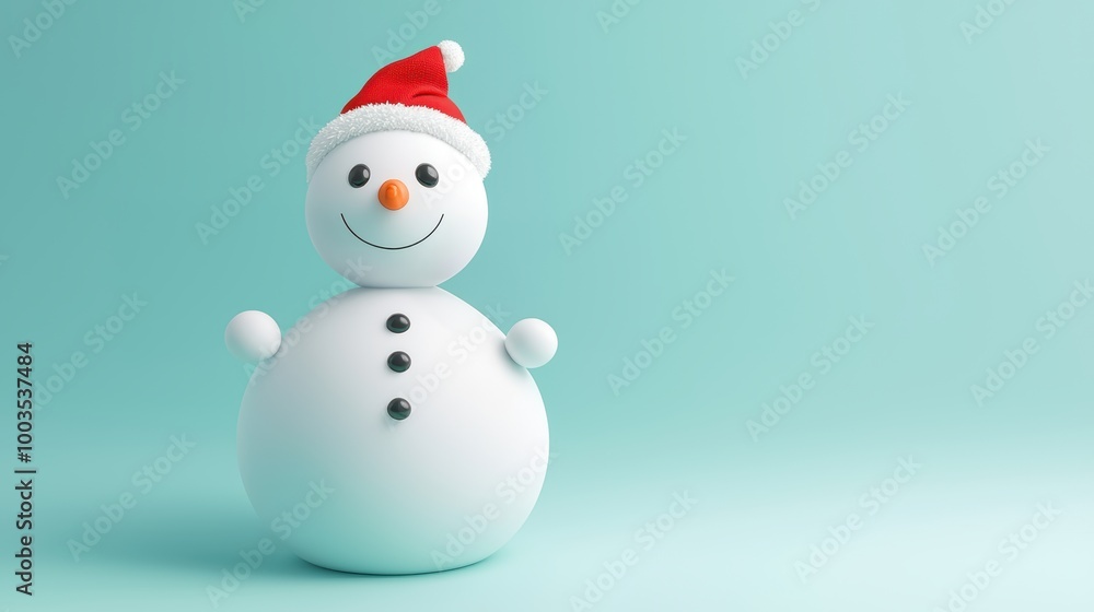 Festive snowman with a cheerful smile and Santa hat. Festive snowman with a cheerful smile and Santa hat.