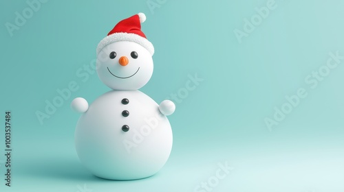 Festive snowman with a cheerful smile and Santa hat.