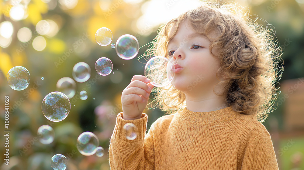 a child blowing soap bubbles in the backyard a child blowing soap bubbles in the backyard