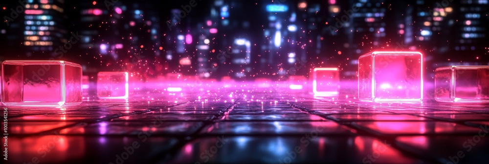 Obraz premium Neon city glow with cubes