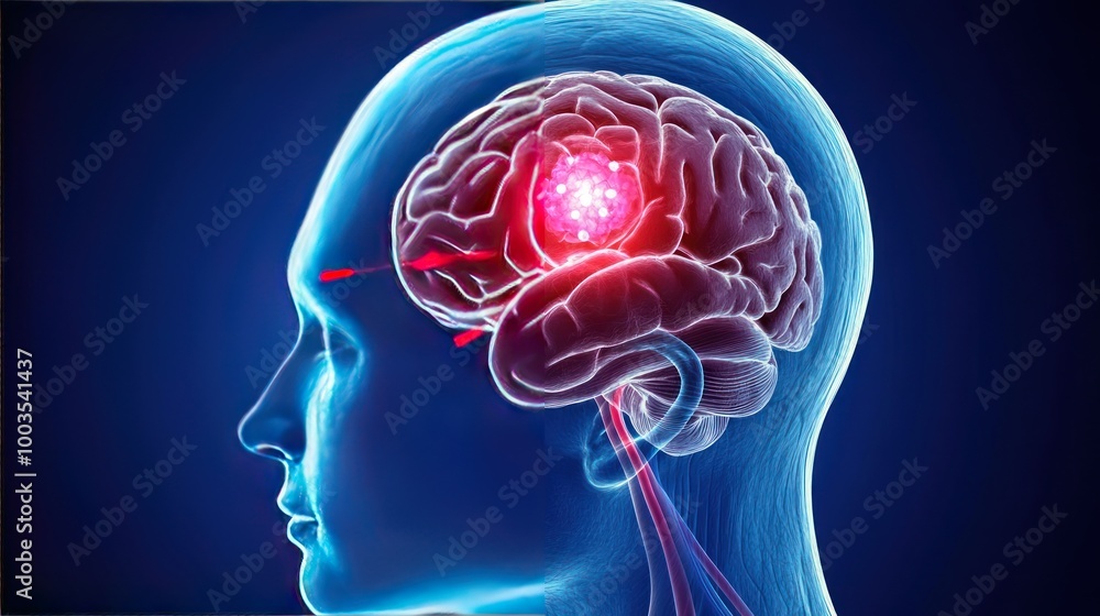 Illustration of a human brain highlighting neural activity and connections. Illustration of a human brain highlighting neural activity and connections.