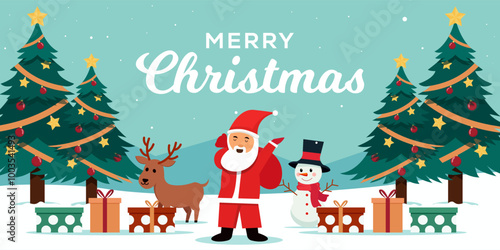 merry christmas horizontal banner illustration in flat design