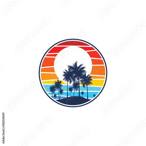 tropical summer island logo vector photo