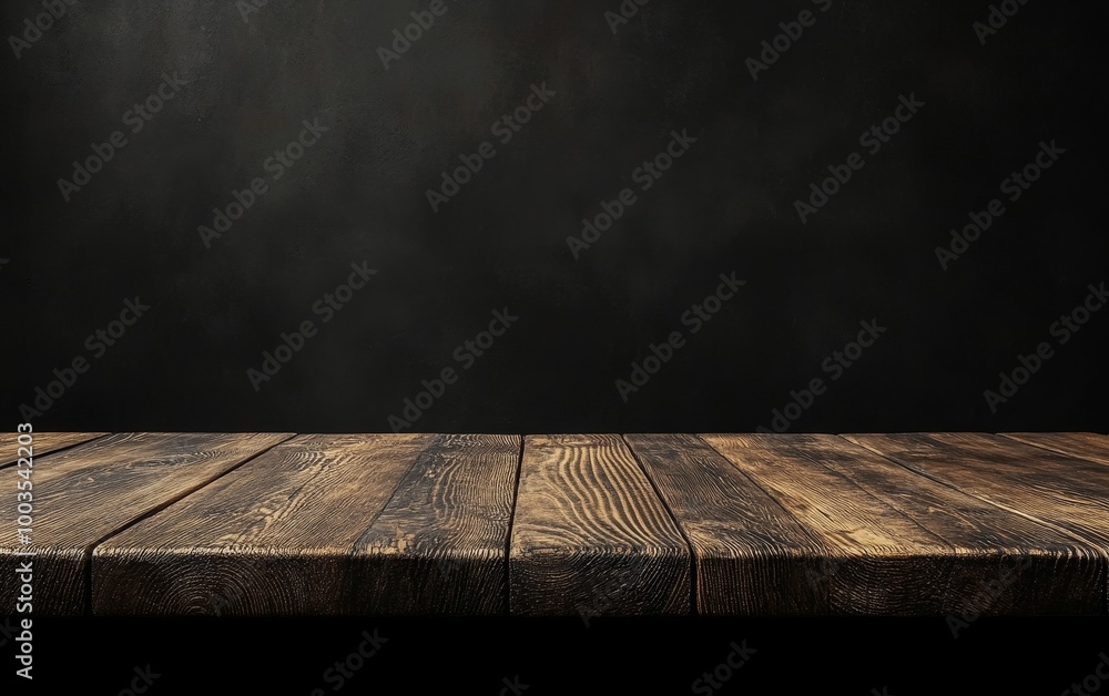 Rustic wooden tabletop on a dark background. Rustic wooden tabletop on a dark background.