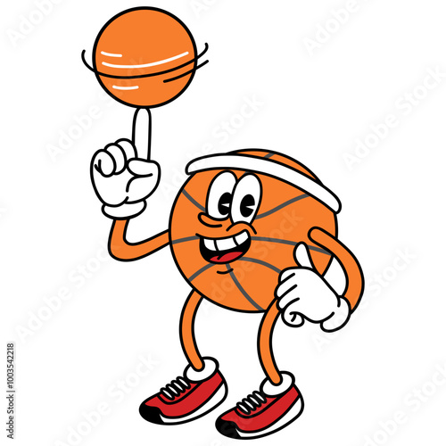 Basketball Ball Mascot Cartoon Character Design Retro Vintage Style