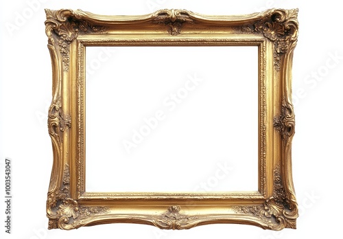 An ornate gold picture frame isolated on white.