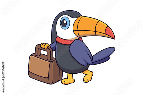 Toucan with a Suitcase Getting Ready for a Vacation Animal Clipart Vector Illustration