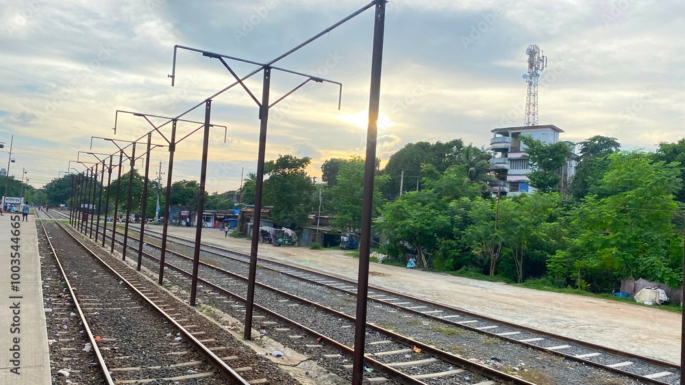 A very nice view of the train station at the sun set moment, railway station, Faridpur Railway Station, Bangladesh A very nice view of the train station at the sun set moment, railway station, Faridpur Railway Station, Bangladesh