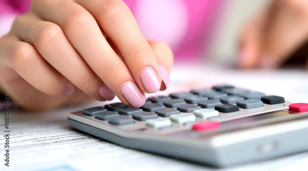 A consultant's hand using a calculator during a financial consulting session, calculator in use, financial consulting. A consultant's hand using a calculator during a financial consulting session, calculator in use, financial consulting.