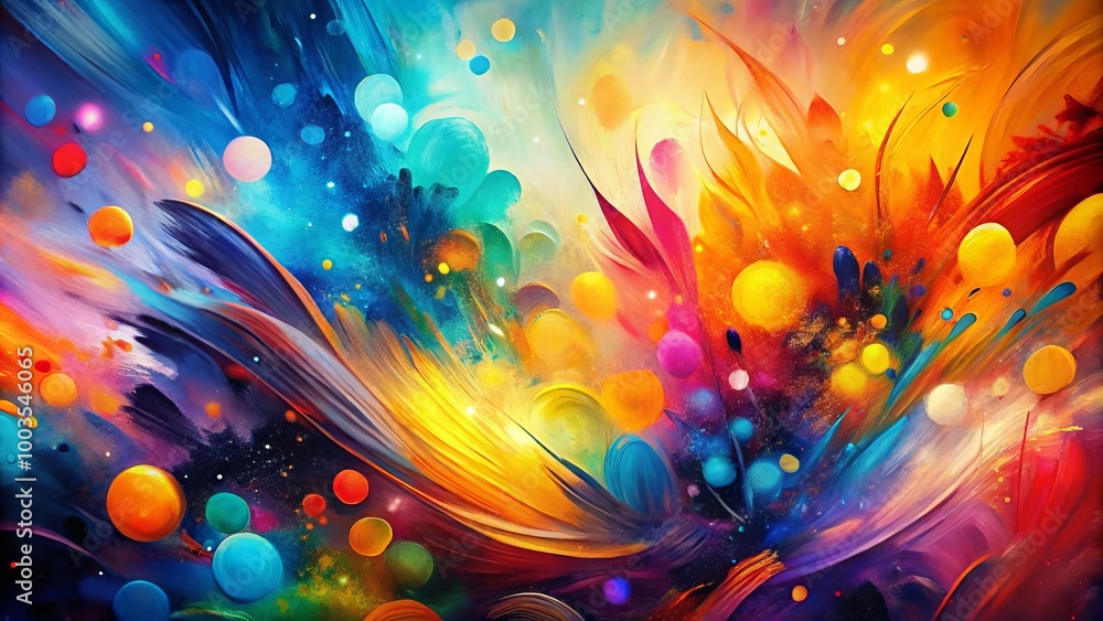 Fototapeta premium Expressive enthusiasm bursts forth in vivid abstract art, showcasing dynamic brush strokes and vibrant patterns that