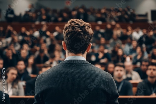 Young entrepreneur hosting a Q&A session, the audience asking questions about starting their own businesses, Generative AI