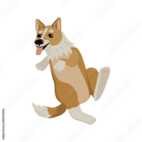 vector drawing cute puppy, little dog, welsh corgi at white background, hand drawn illustration