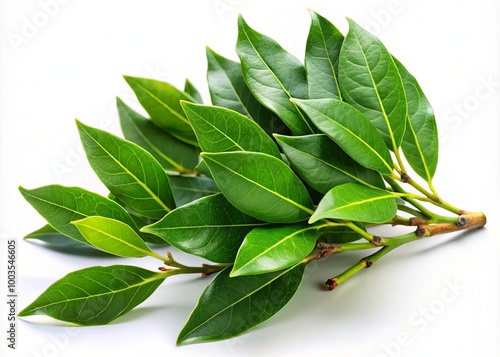 Wallpaper Mural Fresh bay leaves on a white background, perfect for culinary uses and decorative purposes, adding flavor and elegance Torontodigital.ca